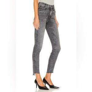 MOTHER Charcoal Ankle Step Fray Skinny Jeans in train stop grey
